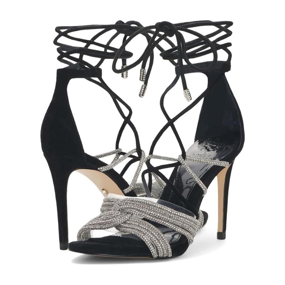Vince Camuto Aimery Wrap Around Ankle Rhinestone Strappy Stiletto Sandals